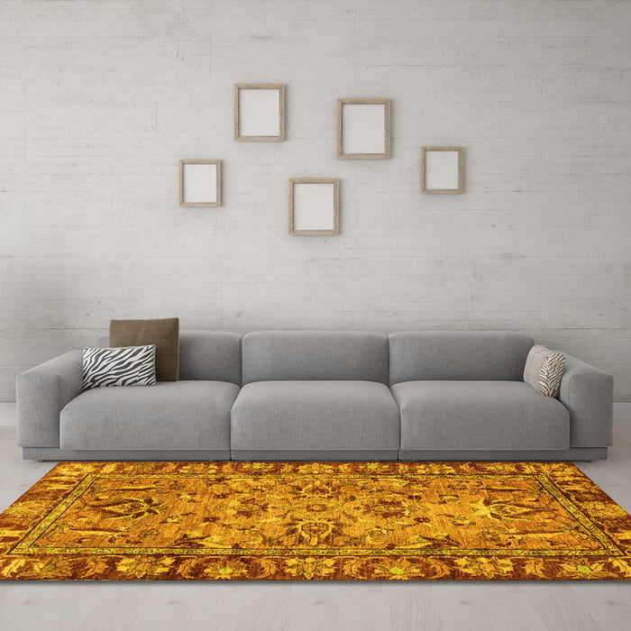 Machine Washable Abstract Yellow Modern Rug in a Living Room, wshabs2992yw
