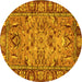 Round Machine Washable Abstract Yellow Modern Rug, wshabs2992yw