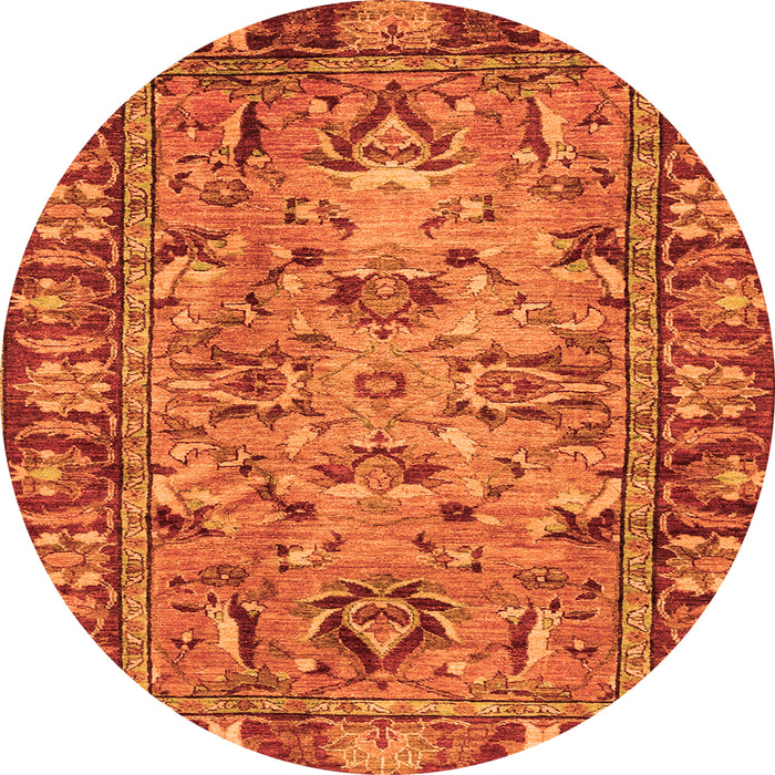 Round Machine Washable Abstract Orange Modern Area Rugs, wshabs2992org