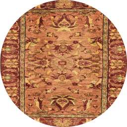 Round Machine Washable Abstract Orange Rug, wshabs2992