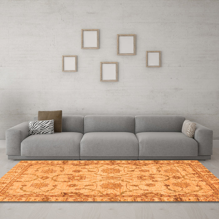 Machine Washable Oriental Orange Traditional Area Rugs in a Living Room, wshabs2993org