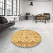 Round Abstract Orange Oriental Rug in a Office, abs2993