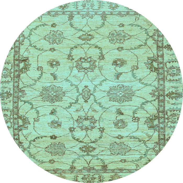 Round Oriental Light Blue Traditional Rug, abs2993lblu