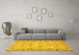 Machine Washable Oriental Yellow Traditional Rug in a Living Room, wshabs2993yw