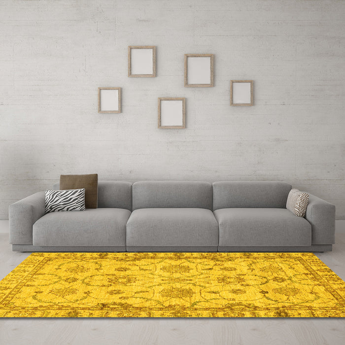 Machine Washable Oriental Yellow Traditional Rug in a Living Room, wshabs2993yw