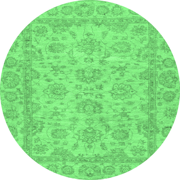 Round Machine Washable Oriental Emerald Green Traditional Area Rugs, wshabs2994emgrn