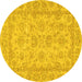 Round Machine Washable Oriental Yellow Traditional Rug, wshabs2994yw