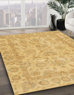 Abstract Yellow Oriental Rug in Family Room, abs2994