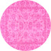 Round Machine Washable Oriental Pink Traditional Rug, wshabs2994pnk