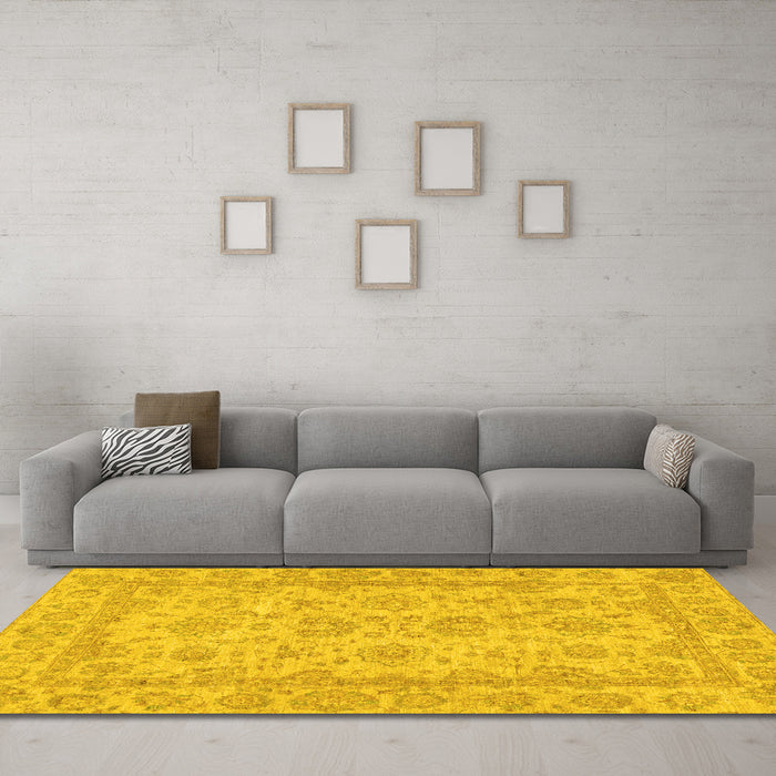 Machine Washable Oriental Yellow Traditional Rug in a Living Room, wshabs2994yw