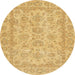 Round Abstract Yellow Oriental Rug, abs2994