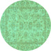 Round Oriental Turquoise Traditional Rug, abs2994turq