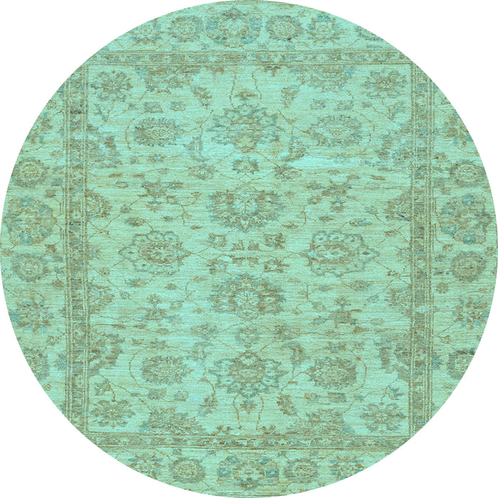 Round Machine Washable Oriental Light Blue Traditional Rug, wshabs2994lblu