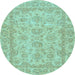 Round Machine Washable Oriental Light Blue Traditional Rug, wshabs2994lblu