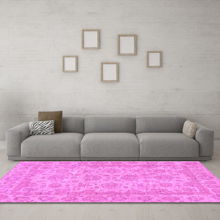 Machine Washable Oriental Purple Traditional Area Rugs in a Living Room, wshabs2994pur
