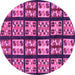 Round Machine Washable Abstract Pink Modern Rug, wshabs2995pnk