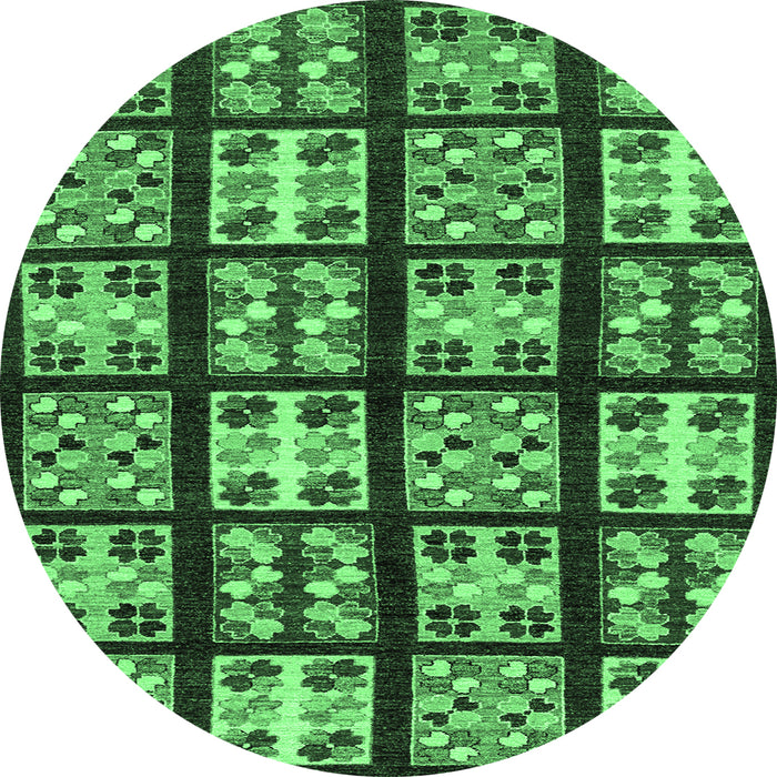 Round Machine Washable Abstract Emerald Green Modern Area Rugs, wshabs2995emgrn