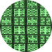 Round Machine Washable Abstract Emerald Green Modern Area Rugs, wshabs2995emgrn