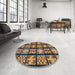 Round Abstract Bakers Brown Modern Rug in a Office, abs2995