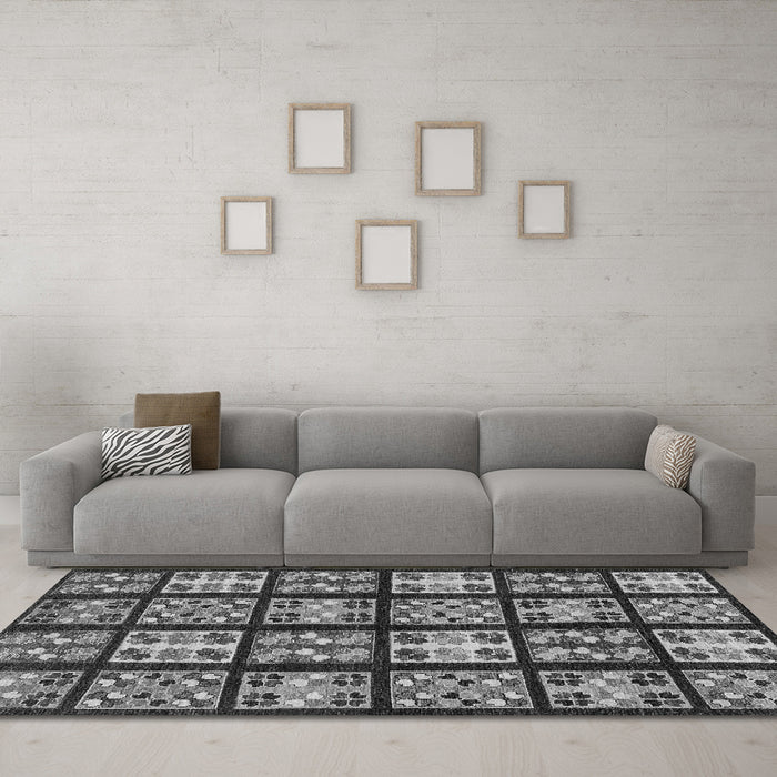 Machine Washable Abstract Gray Modern Rug in a Living Room,, wshabs2995gry
