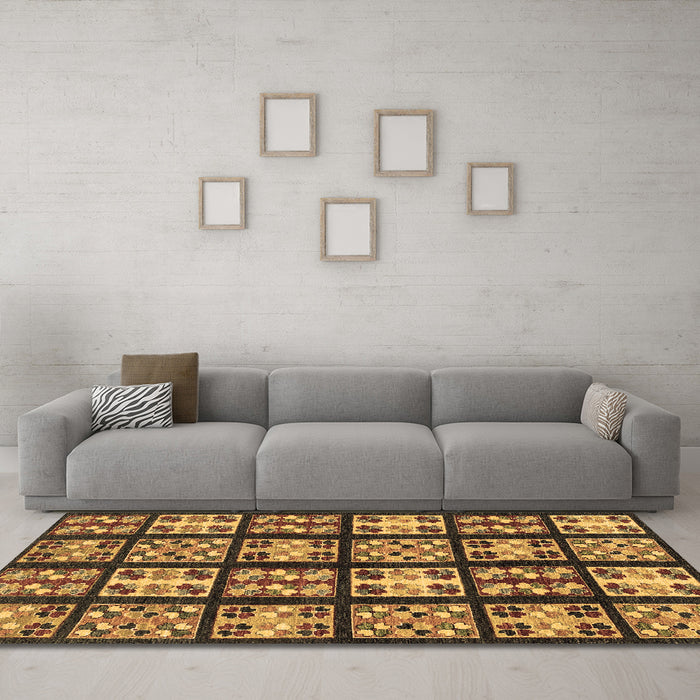 Machine Washable Abstract Brown Modern Rug in a Living Room,, wshabs2995brn