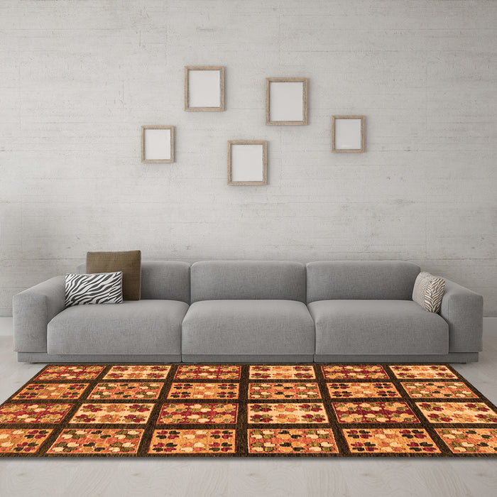 Machine Washable Abstract Orange Modern Area Rugs in a Living Room, wshabs2995org