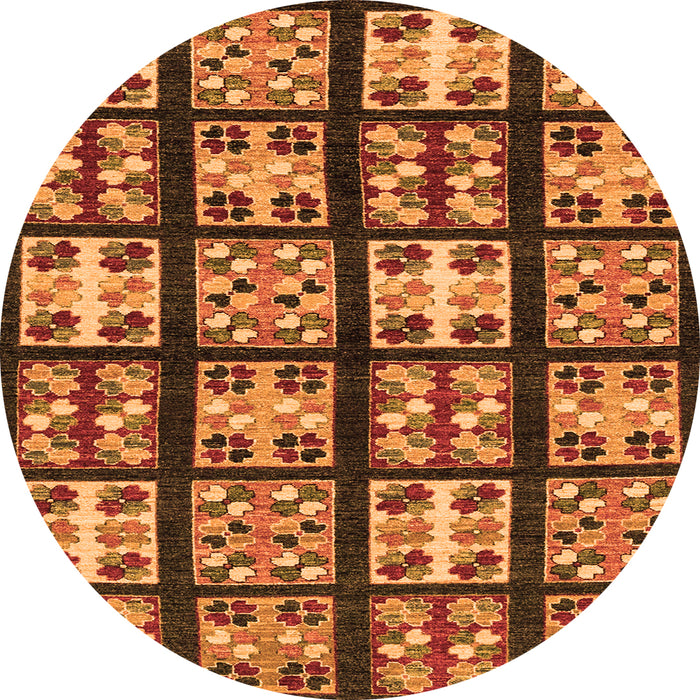 Round Machine Washable Abstract Orange Modern Area Rugs, wshabs2995org