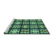 Sideview of Machine Washable Abstract Turquoise Modern Area Rugs, wshabs2995turq