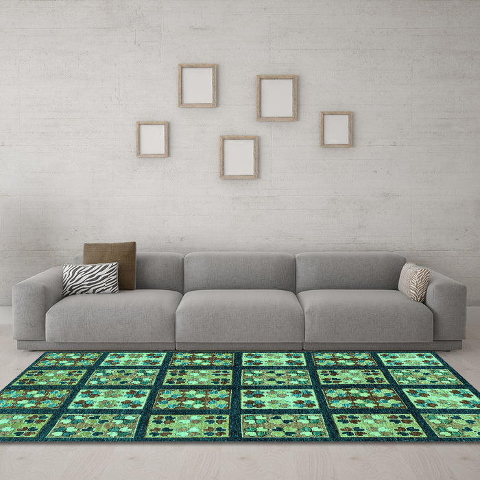Machine Washable Abstract Turquoise Modern Area Rugs in a Living Room,, wshabs2995turq
