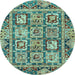 Round Machine Washable Abstract Light Blue Modern Rug, wshabs2996lblu