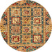 Round Machine Washable Abstract Gold Rug, wshabs2996