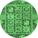 Round Machine Washable Abstract Emerald Green Modern Area Rugs, wshabs2996emgrn