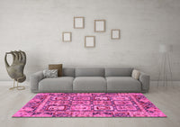 Machine Washable Abstract Pink Modern Rug, wshabs2996pnk