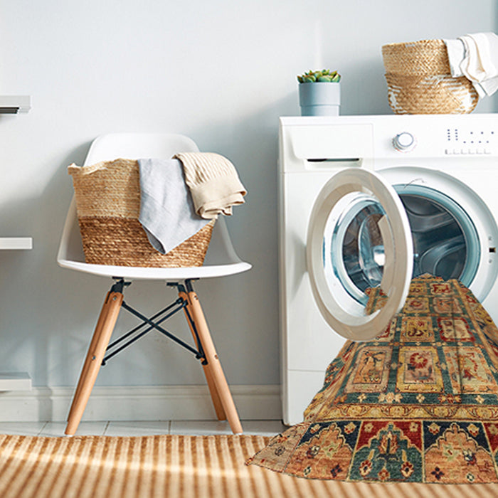 Machine Washable Abstract Gold Rug in a Washing Machine, wshabs2996