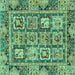 Square Machine Washable Abstract Turquoise Modern Area Rugs, wshabs2996turq