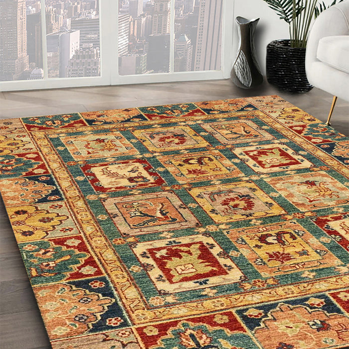Abstract Gold Modern Rug in Family Room, abs2996