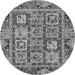 Round Machine Washable Abstract Gray Modern Rug, wshabs2996gry