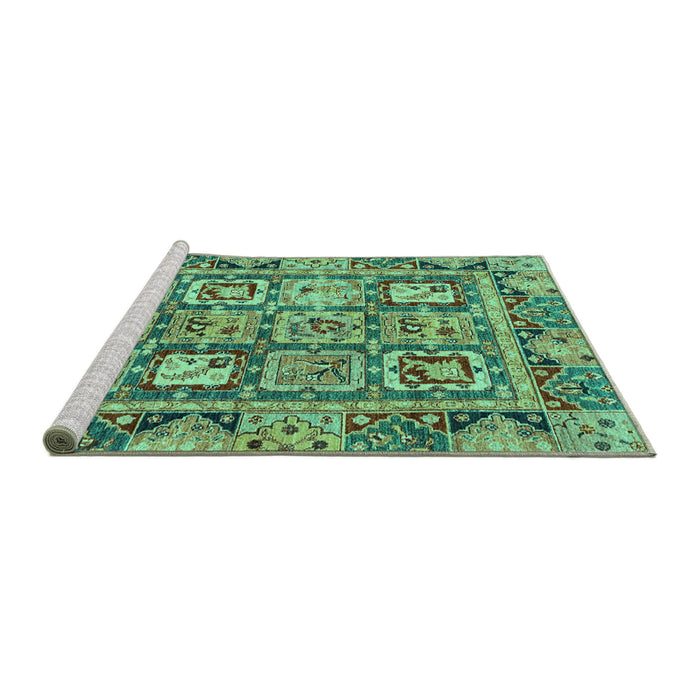 Sideview of Machine Washable Abstract Turquoise Modern Area Rugs, wshabs2996turq