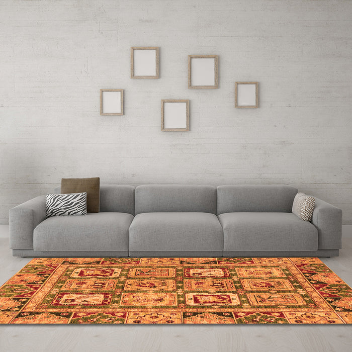 Machine Washable Abstract Orange Modern Area Rugs in a Living Room, wshabs2996org