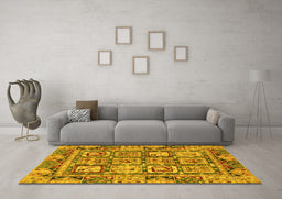 Machine Washable Abstract Yellow Modern Rug in a Living Room, wshabs2996yw