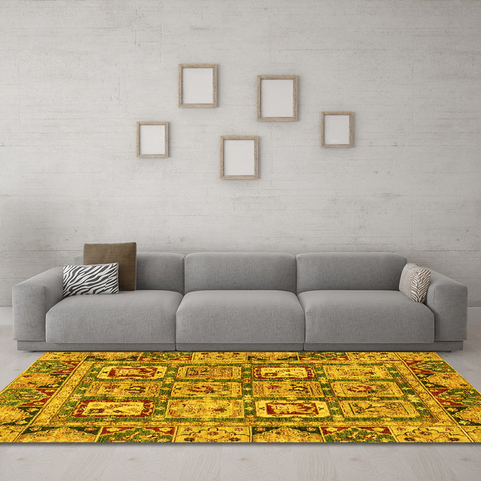 Machine Washable Abstract Yellow Modern Rug in a Living Room, wshabs2996yw