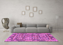 Machine Washable Abstract Purple Modern Area Rugs in a Living Room, wshabs2996pur