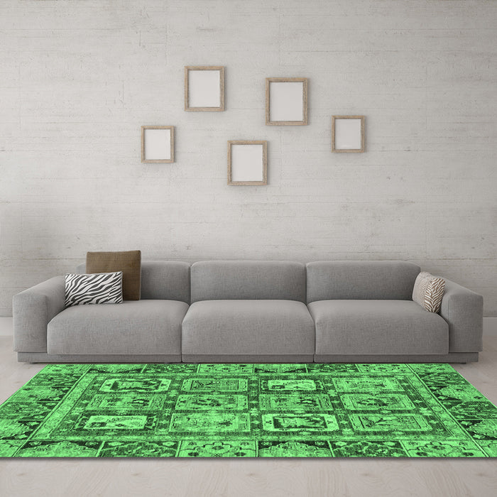 Machine Washable Abstract Emerald Green Modern Area Rugs in a Living Room,, wshabs2996emgrn