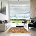 Square Abstract Gold Modern Rug in a Living Room, abs2996