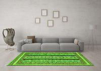 Machine Washable Abstract Green Modern Rug, wshabs2997grn