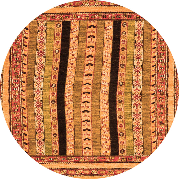 Round Machine Washable Abstract Orange Modern Area Rugs, wshabs2997org