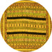 Round Abstract Yellow Modern Rug, abs2997yw