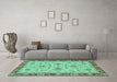 Machine Washable Oriental Turquoise Traditional Area Rugs in a Living Room,, wshabs2998turq