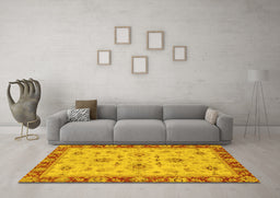 Machine Washable Oriental Yellow Traditional Rug in a Living Room, wshabs2998yw