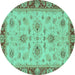 Round Oriental Turquoise Traditional Rug, abs2998turq